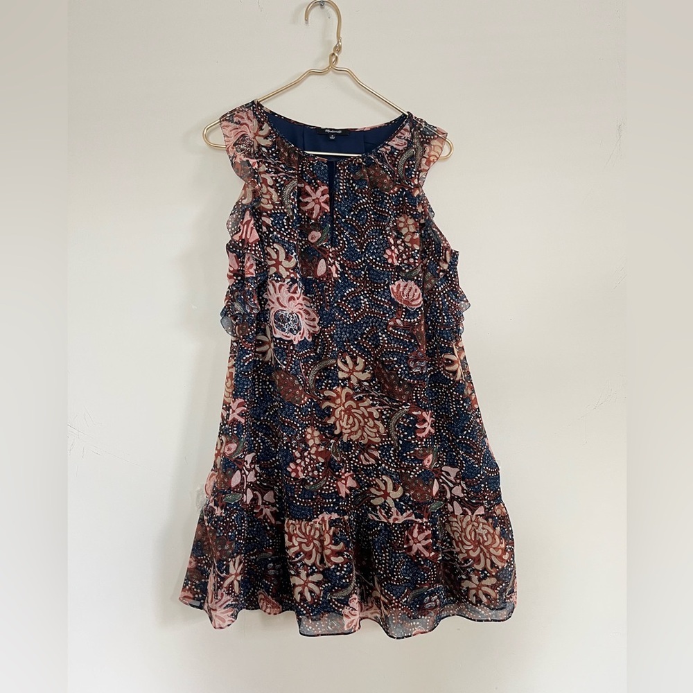 Madewell Boho Floral Ruffle Sleeveless Dress Size M Dark‎ Romantic Fall